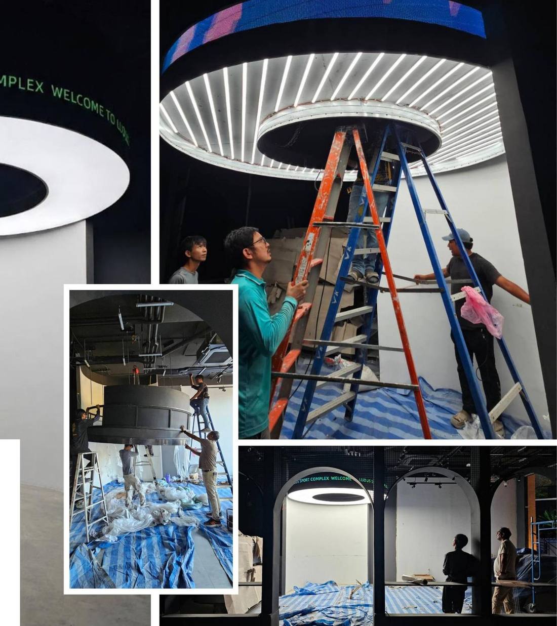 Gym lobby stretch ceiling round feature